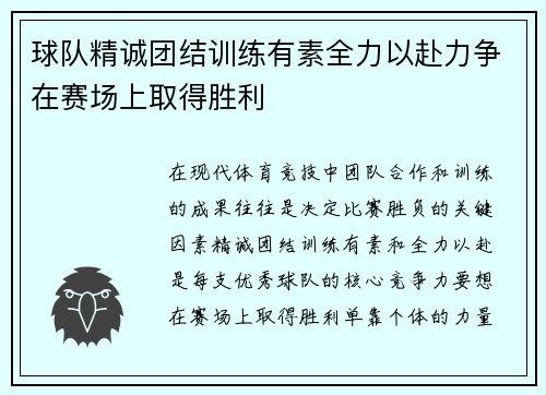 球队精诚团结训练有素全力以赴力争在赛场上取得胜利